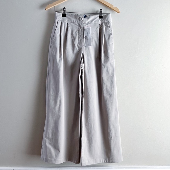 NWT French Connection • Macchiato Coltrane Wide Leg Cropped Cotton Trousers Sz 0 - Picture 2 of 14